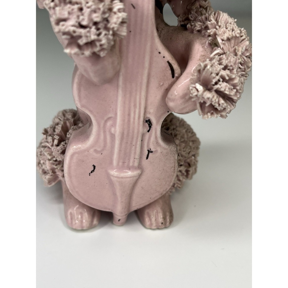 Vintage Pink Spaghetti Poodle Figurine Playing Cello Instrument Dog Puppy Rare - Picture 3 of 9
